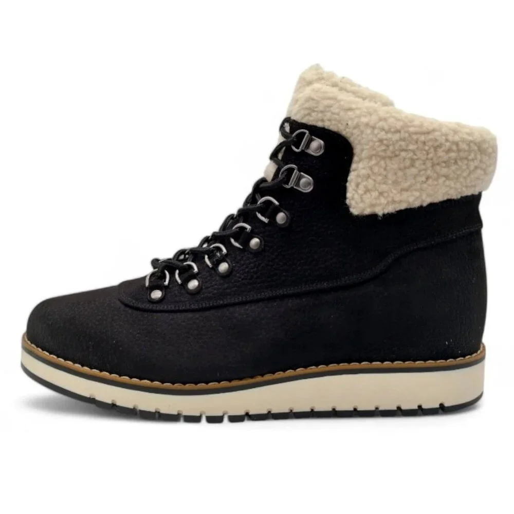 White Mountain Cozy Women’s 11 W Black Faux Shearling Wedge Heel Booties